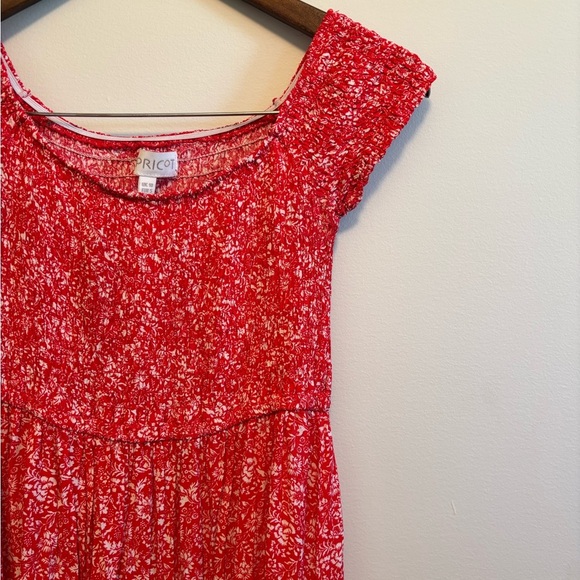 APRICOT Floral Flowy Lightweight Cap Sleeve Slit Maxi Sundress Dress Red White - Picture 4 of 11
